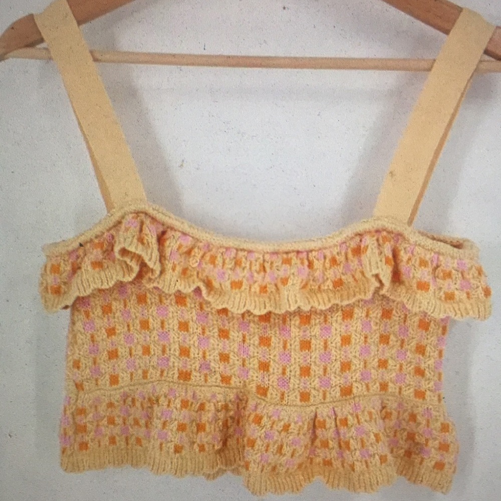 Chic Ruffled Knit Top - Yellow and Pink